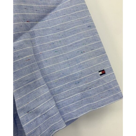 Tommy Hilfiger Shirt Extra Large Blue Stripe Collar Button Short Sleeve Men B71 - Picture 4 of 8
